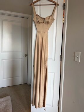 Beginning Boutique Nude Beige Maxi Dress with Structured Bust